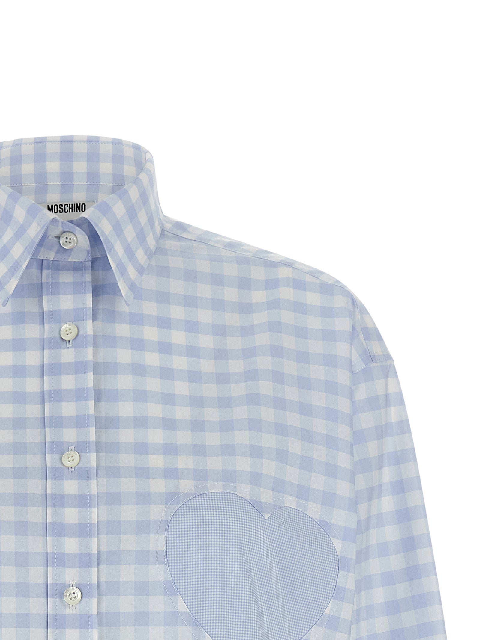 Blouse by Moschino for women in cotton light-blue & patterned, featuring a nuanced and nuanced for a sophisticated finish.