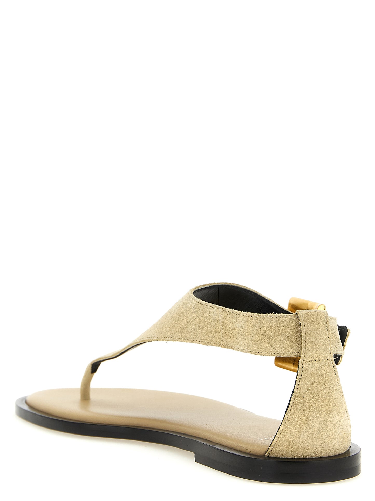 Balmain Anthem Women's Calfskin Leather Flat Thong Sandals - Beige