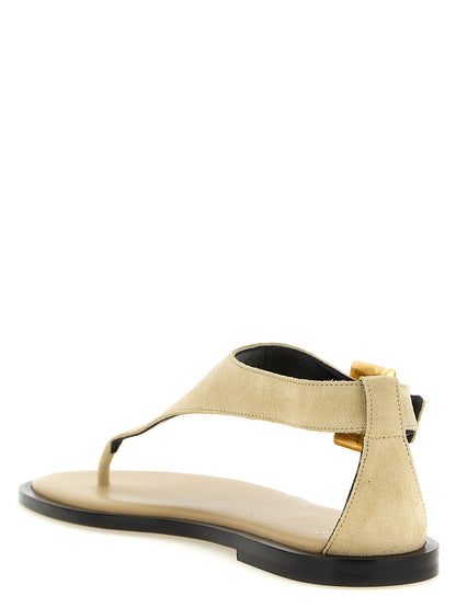 Balmain Anthem Women's Calfskin Leather Flat Thong Sandals - Beige