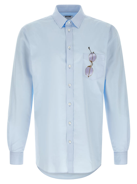 Shirt by Moschino for men in cotton light-blue & print presents a discerning silhouette, showcasing a sophisticated and for a truly discerning finish.