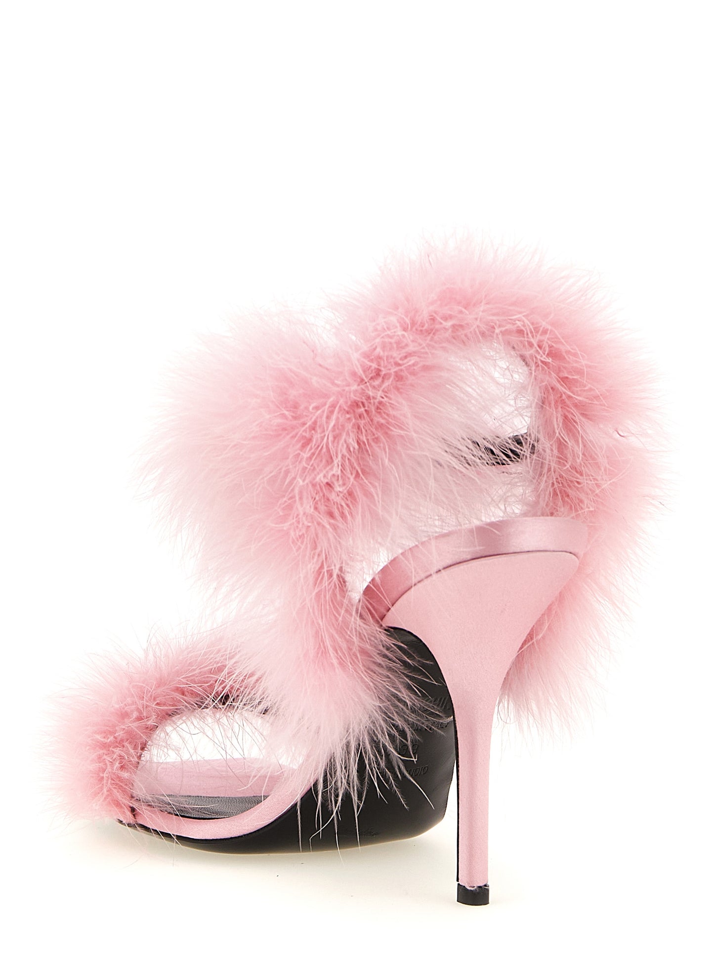 Stiletto Sandals by Moschino for women in viscose silk satin & leather multicolor & pink features an exquisite silhouette, showcasing the exquisite Women's Viscose Silk Satin & Leather Stiletto Sandals with a stiletto and square toe style.