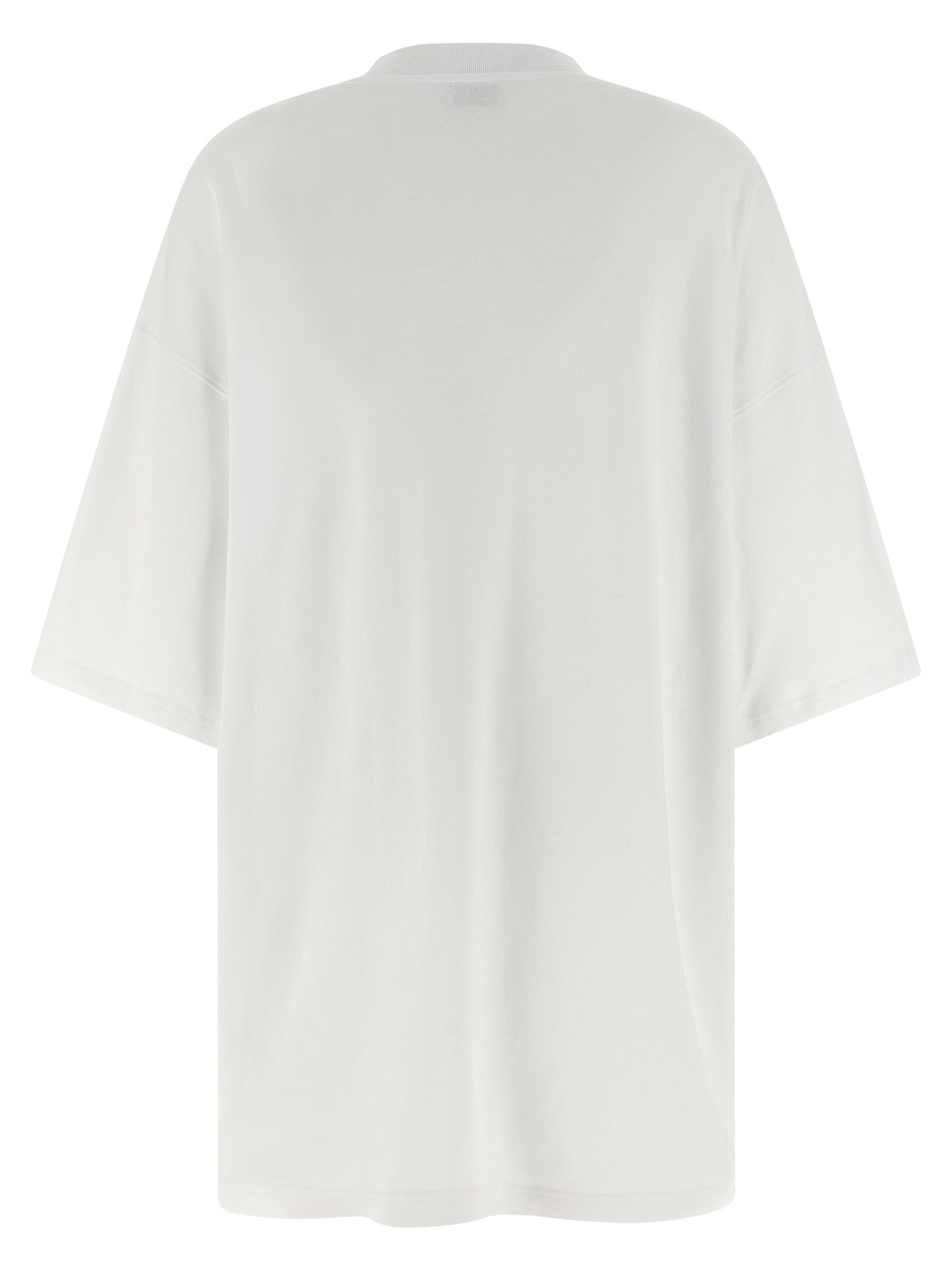 Dress by Moschino for women in cotton white & print features an magnificent silhouette, artfully detailed with a magnificent crew neckline and that flows into an magnificent short mini.