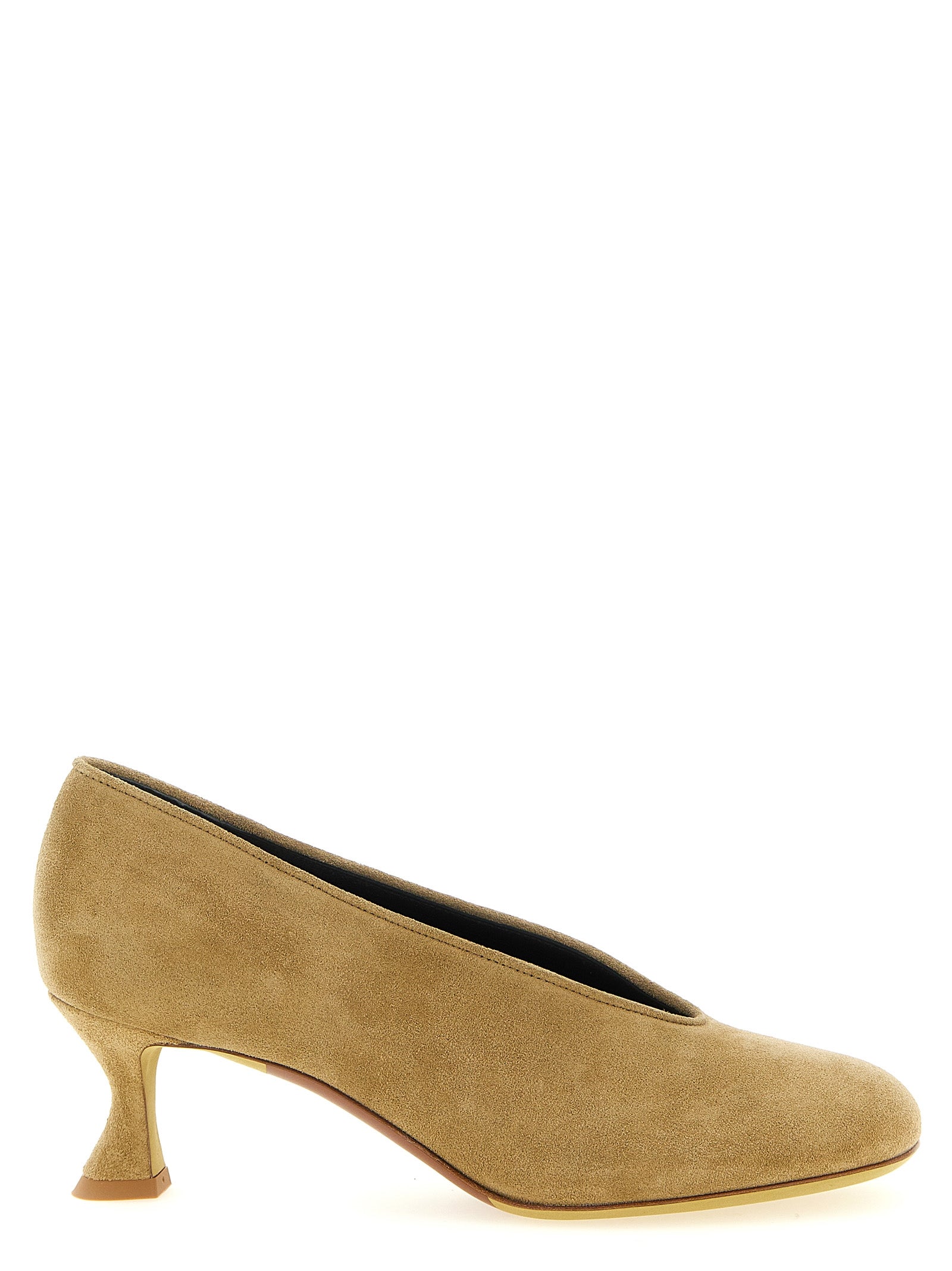 Mid-Heel Spool Pumps Heels by Moschino for women in suede calfskin leather beige features an effortlessly chic silhouette from the Women's Suede Calfskin Leather Mid-Heel Spool Pumps Heels collection, showcasing a mid-heel spool-heel and effortlessly chic for a effortlessly chic look.