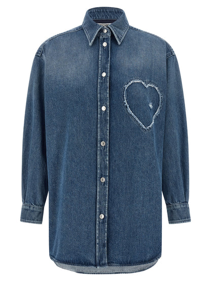 Blouse by Moschino for women in cotton denim blue presents a discerning silhouette, showcasing a sophisticated and for a truly discerning finish.