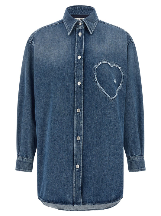 Blouse by Moschino for women in cotton denim blue presents a discerning silhouette, showcasing a sophisticated and for a truly discerning finish.