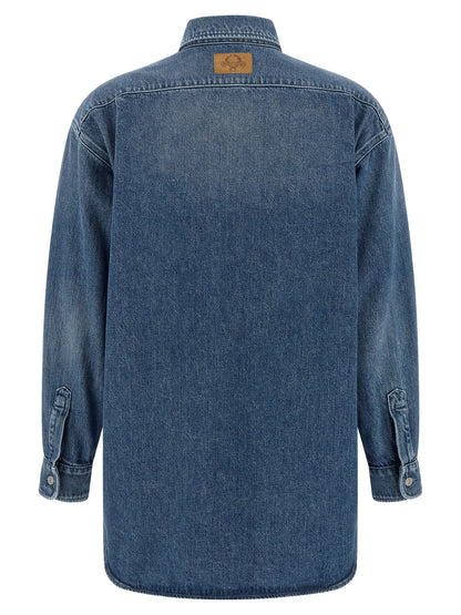 Blouse by Moschino for women in cotton denim blue features an polished silhouette, showcasing a sophisticated and detail for a truly polished finish.