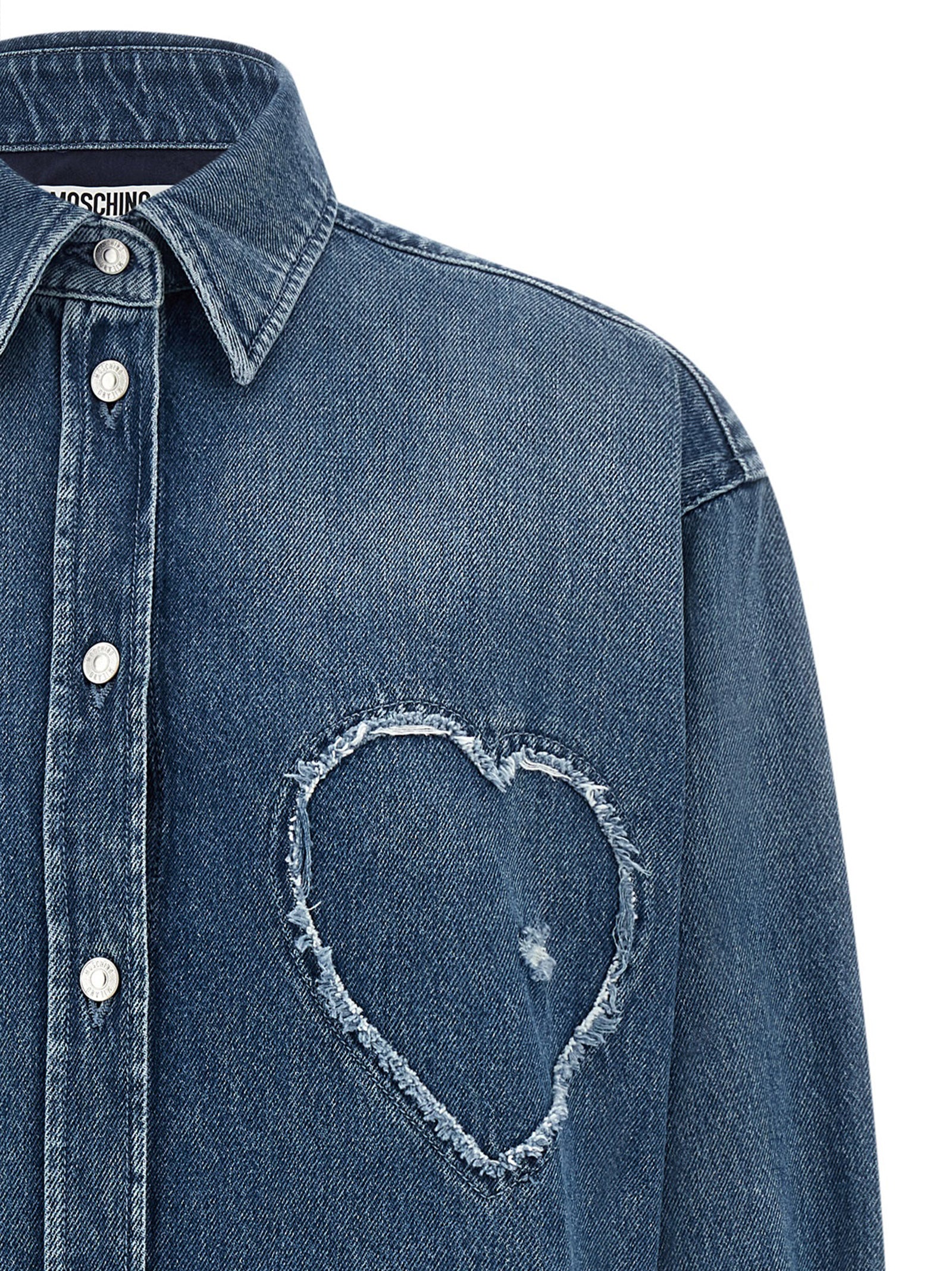 Blouse by Moschino for women in cotton denim blue, featuring a nuanced and nuanced for a sophisticated finish.