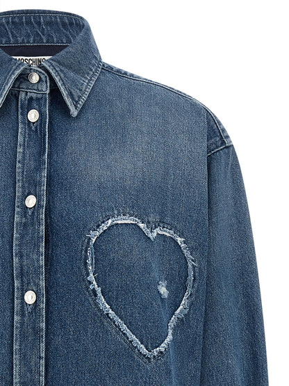 Blouse by Moschino for women in cotton denim blue, featuring a nuanced and nuanced for a sophisticated finish.