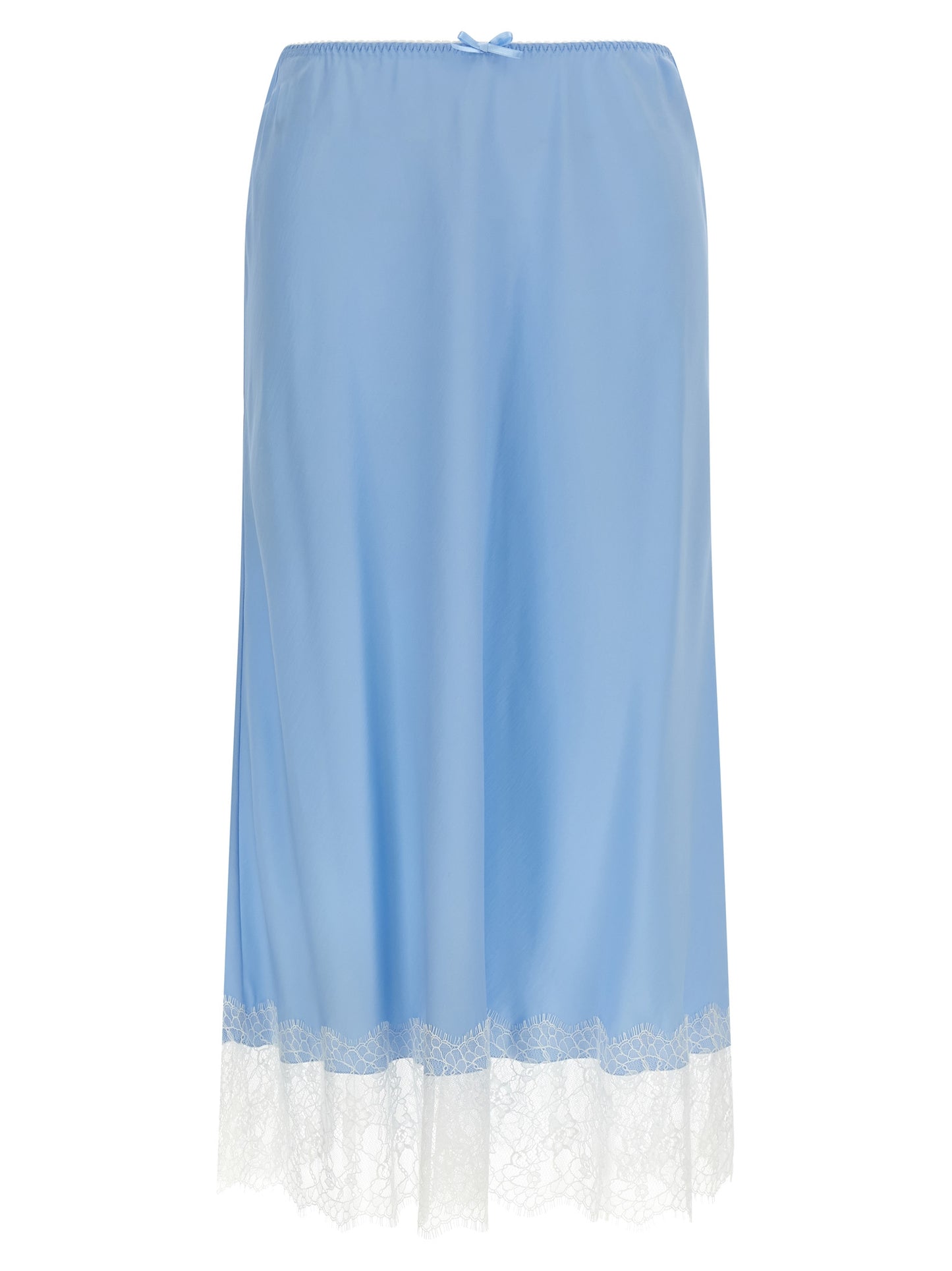 Skirt by Moschino for women in silk acetate twill light-blue features a contoured silhouette from the Women's Flared Silk Acetate Twill Midi Skirt collection, characterized by its contoured midi for a contoured finish.