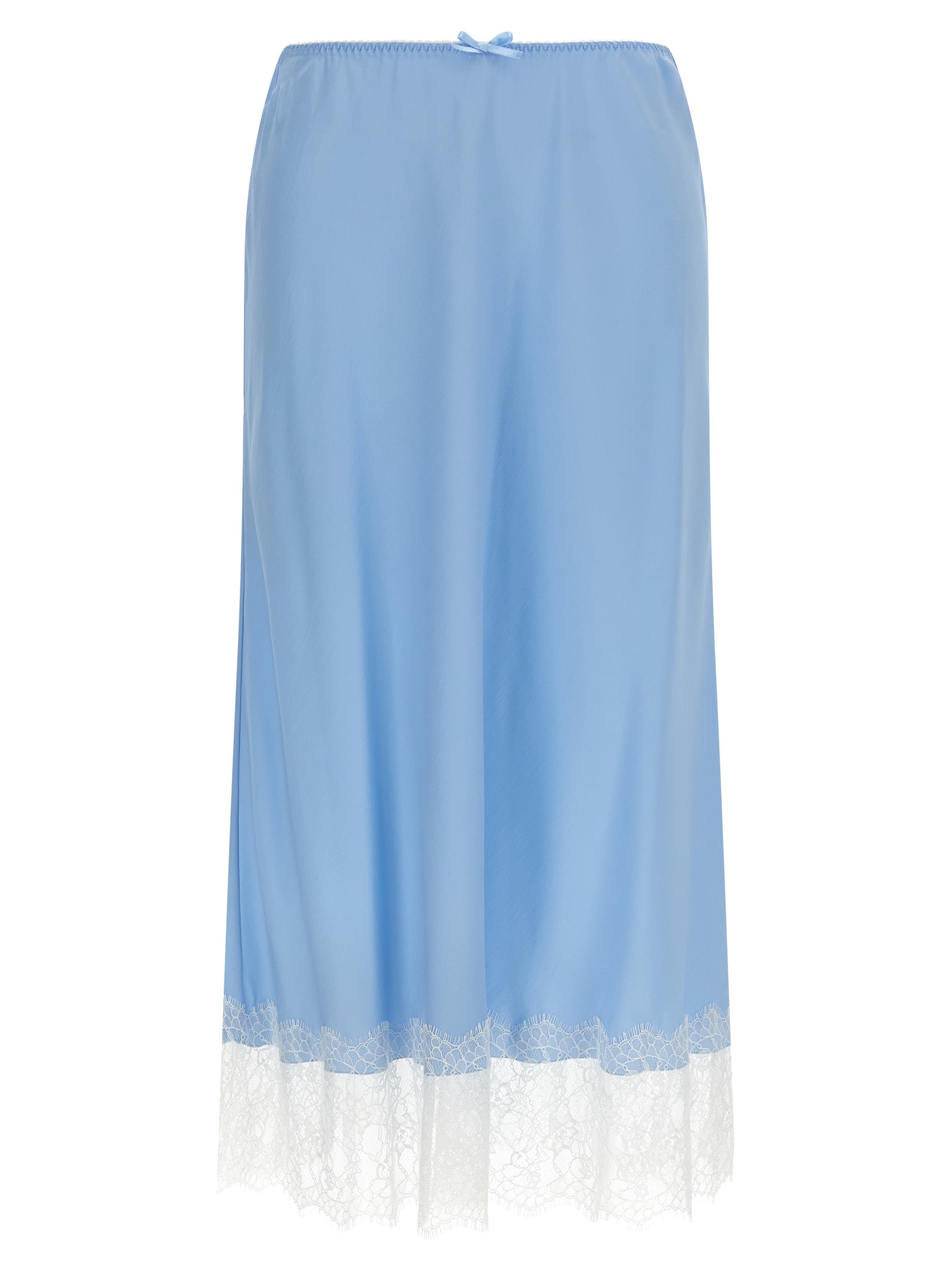 Skirt by Moschino for women in silk acetate twill light-blue features a contoured silhouette from the Women's Flared Silk Acetate Twill Midi Skirt collection, characterized by its contoured midi for a contoured finish.