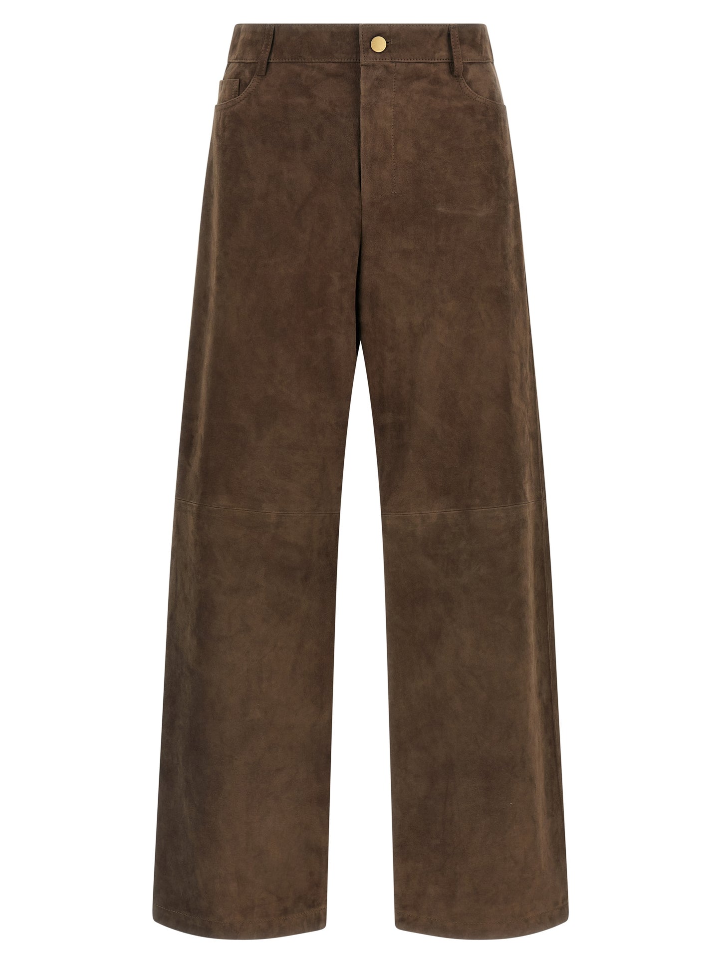 Casual Pants by S Max Mara for women in suede lamb leather brown features an sartorial straight-leg & wide and long with a mid rise cut for a sartorial finish.