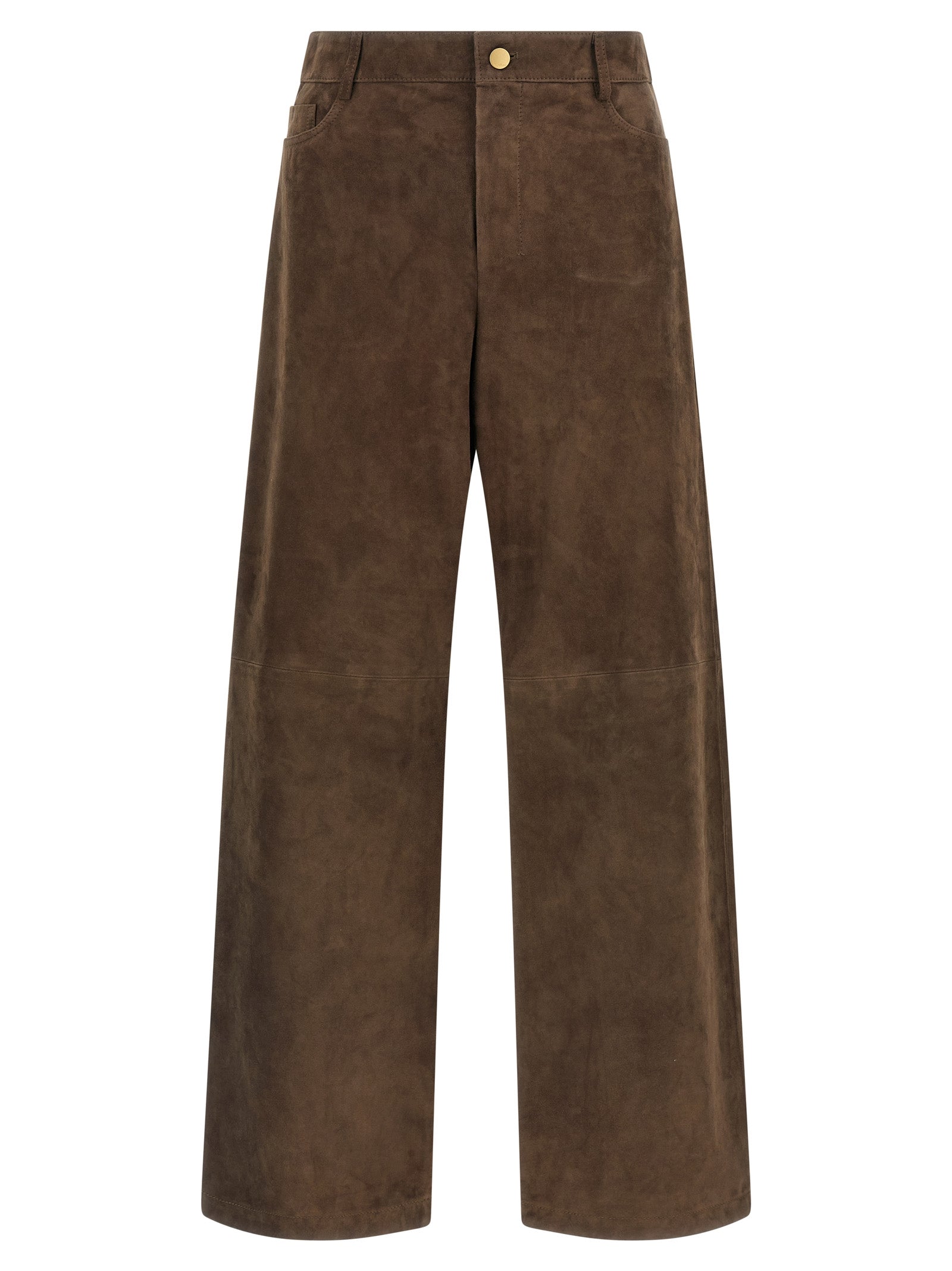 Casual Pants by S Max Mara for women in suede lamb leather brown features an sartorial straight-leg & wide and long with a mid rise cut for a sartorial finish.