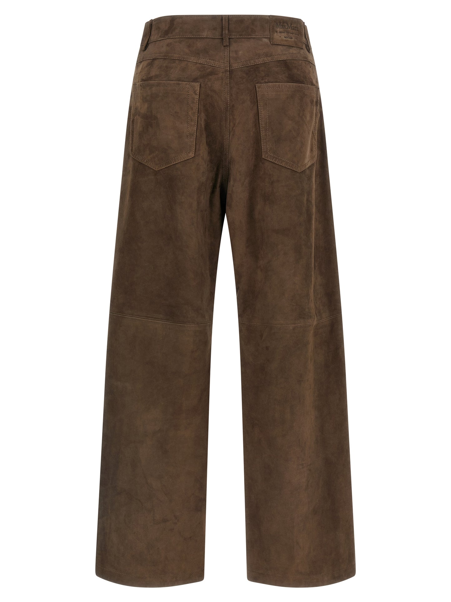 Casual Pants by S Max Mara for women in suede lamb leather brown presents a tailored silhouette, showcasing a tailored straight-leg & wide and long cut with a refined mid rise for a truly tailored aesthetic.