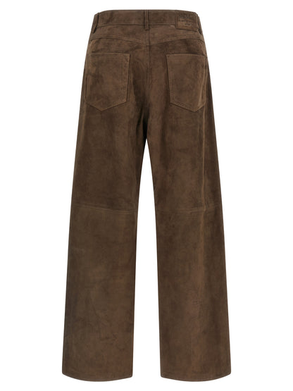 Casual Pants by S Max Mara for women in suede lamb leather brown presents a tailored silhouette, showcasing a tailored straight-leg & wide and long cut with a refined mid rise for a truly tailored aesthetic.