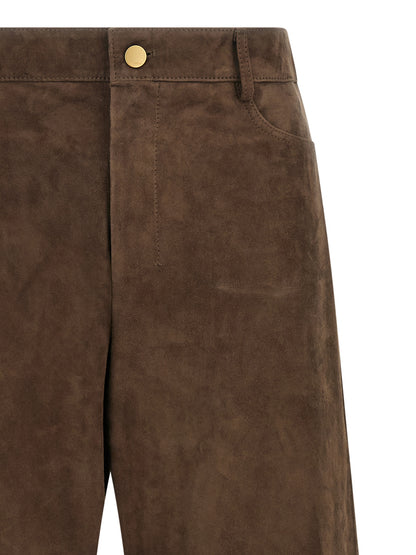 Casual Pants by S Max Mara for women in suede lamb leather brown features an sophisticated mid rise and straight-leg & wide with a precise long, creating a sophisticated and sophisticated silhouette.