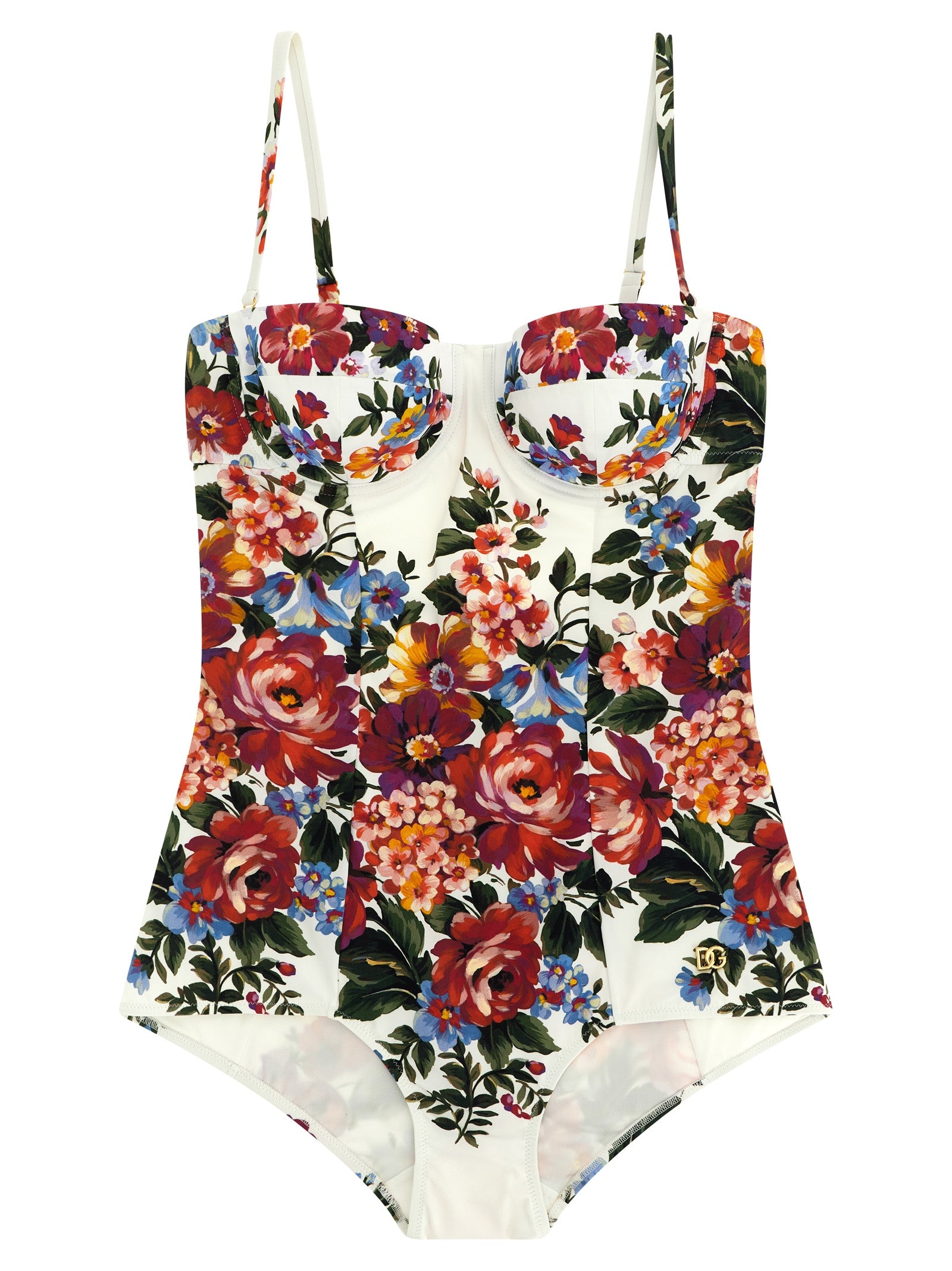 One-Piece Swimsuit by Dolce & Gabbana for women in stretch polyamide white & print showcases a captivating silhouette, artfully capturing the essence of the captivating Women's Stretch Polyamide One-Piece Swimsuit design for a sophisticated look.