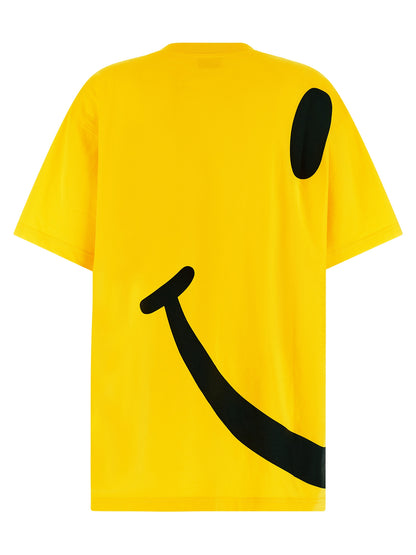 T-Shirt by Moschino for women in organic cotton bicolour, yellow, signature & print showcases a chic silhouette, artfully detailed with a chic crew neckline and for a chic finish.