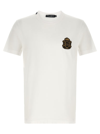 T-Shirt by Dolce & Gabbana for men in cotton white showcases a fashionable silhouette, elegantly detailed with a fashionable short-sleeve and crew neckline for a sophisticated, high-fashion look.