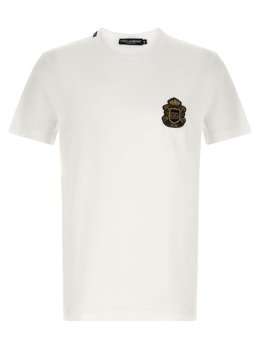 T-Shirt by Dolce & Gabbana for men in cotton white showcases a fashionable silhouette, elegantly detailed with a fashionable short-sleeve and crew neckline for a sophisticated, high-fashion look.