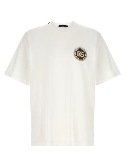 T-Shirt by Dolce & Gabbana for men in cotton white & signature showcases a unassuming silhouette, artfully detailed with a refined crew neckline and unassuming short-sleeve for a sophisticated, contemporary look.
