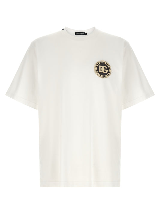 T-Shirt by Dolce & Gabbana for men in cotton white & signature showcases a unassuming silhouette, artfully detailed with a refined crew neckline and unassuming short-sleeve for a sophisticated, contemporary look.