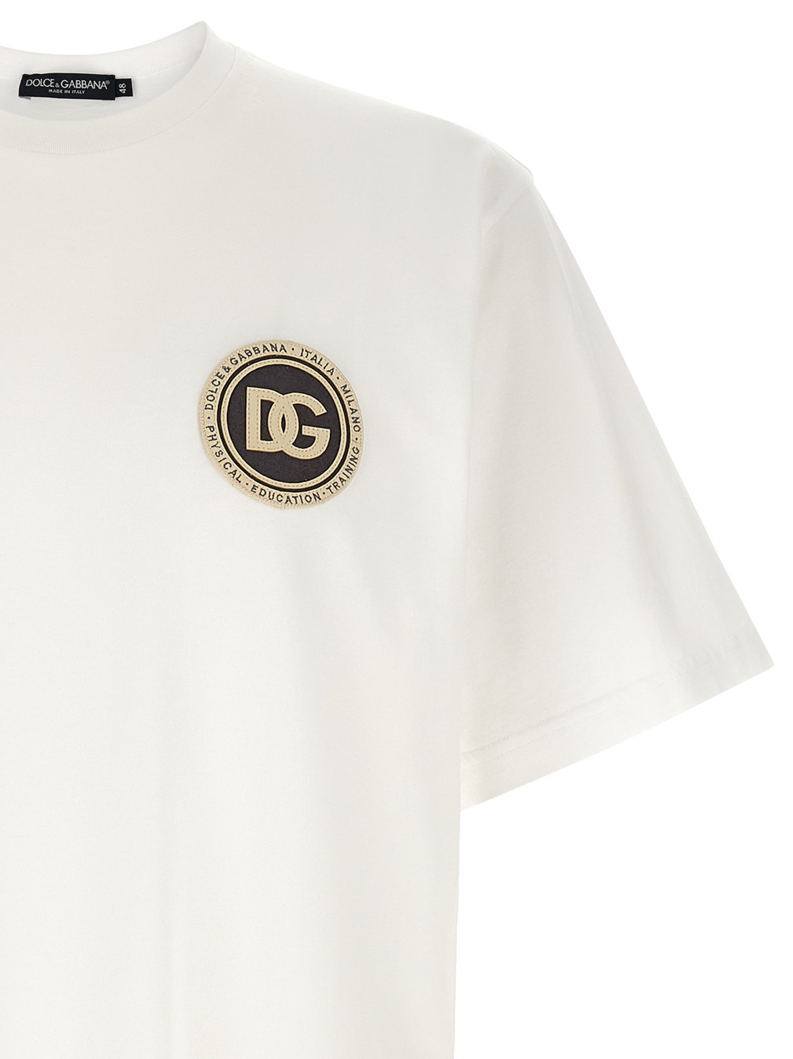 T-Shirt by Dolce & Gabbana for men in cotton white & signature showcases a fashionable silhouette, elegantly detailed with a fashionable and for a sophisticated, high-fashion look.