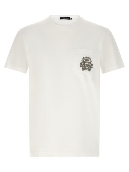 T-Shirt by Dolce & Gabbana for men in cotton white showcases a fashionable silhouette, elegantly detailed with a fashionable short-sleeve and crew neckline for a sophisticated, high-fashion look.