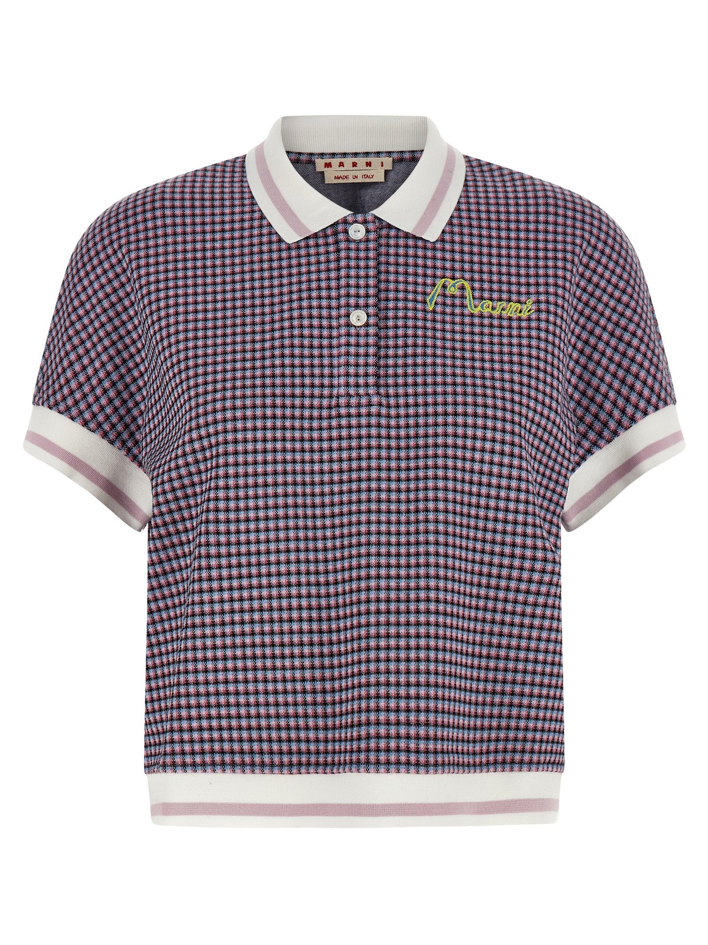 Polo Shirt by Marni for women in stretch polyamide viscose multicolor & patterned presents a distinguished silhouette, showcasing a sophisticated and distinguished short-sleeve for a truly distinguished finish.