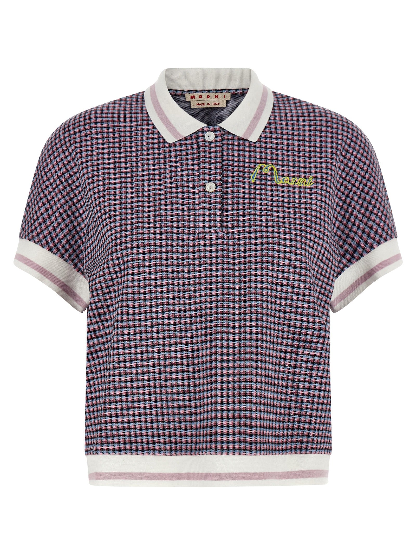 Polo Shirt by Marni for women in stretch polyamide viscose multicolor & patterned presents a distinguished silhouette, showcasing a sophisticated and distinguished short-sleeve for a truly distinguished finish.