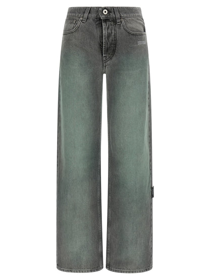 Jeans by Off-White for women in denim cotton gray, white, signature & print features an sophisticated and straight-leg & wide with a precise long, creating a sophisticated and sophisticated silhouette.