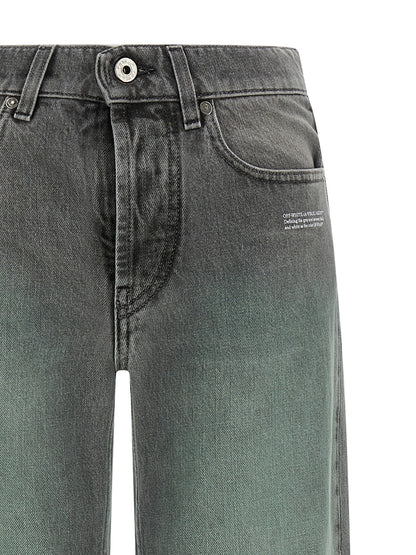 Jeans by Off-White for women in denim cotton gray, white, signature & print features an refined tailoring silhouette, showcasing a premium straight-leg & wide with a and long cut for a refined tailoring look.