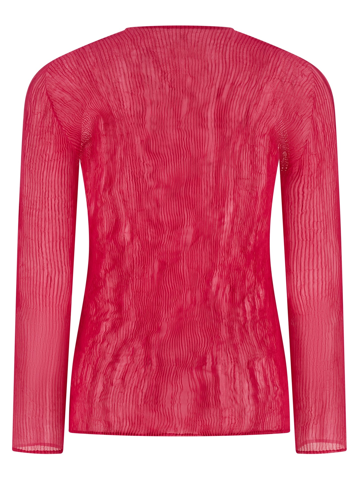 Issey Miyake Women's Long-Sleeve V Neck Polyester Chiffon Shirt - Fuchsia Transparent