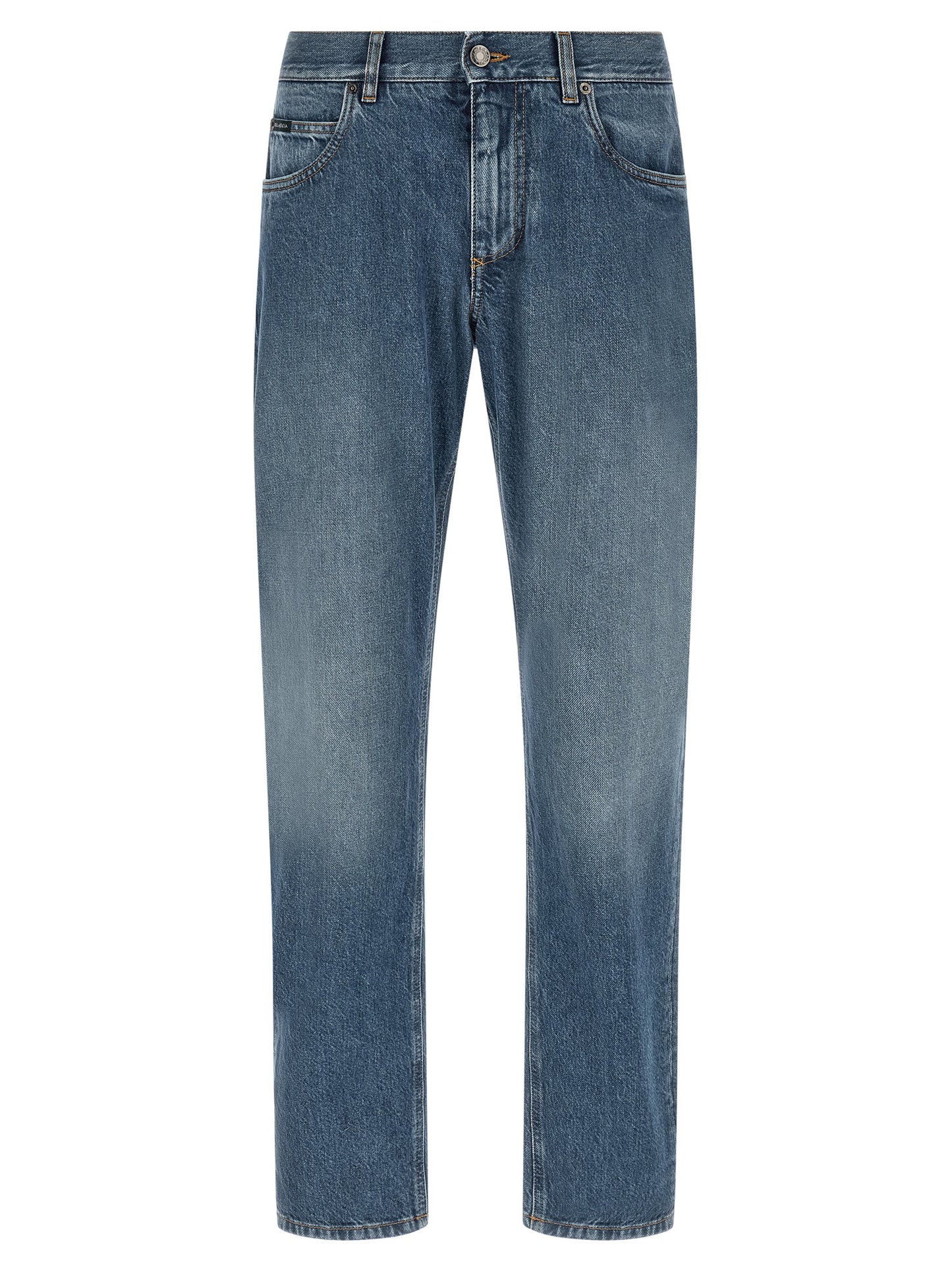 Jeans by Dolce & Gabbana for men in denim cotton blue features a polished silhouette with a polished straight-leg & regular-fit, reaching a polished long and finished with a polished .
