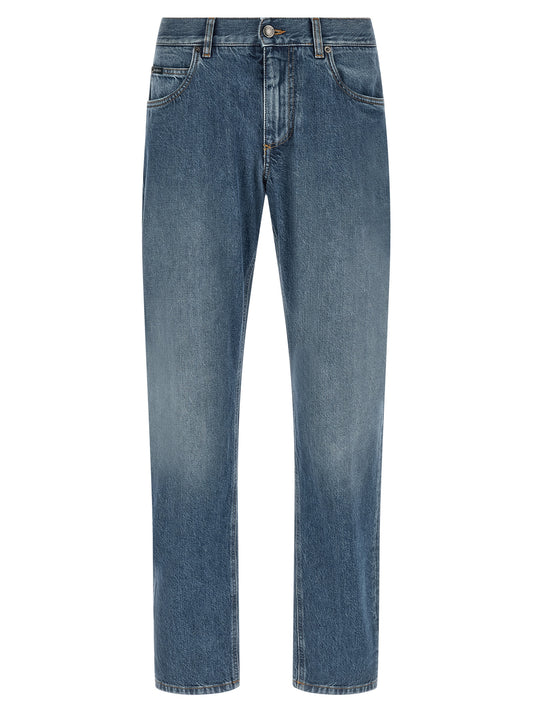 Jeans by Dolce & Gabbana for men in denim cotton blue features a polished silhouette with a polished straight-leg & regular-fit, reaching a polished long and finished with a polished .