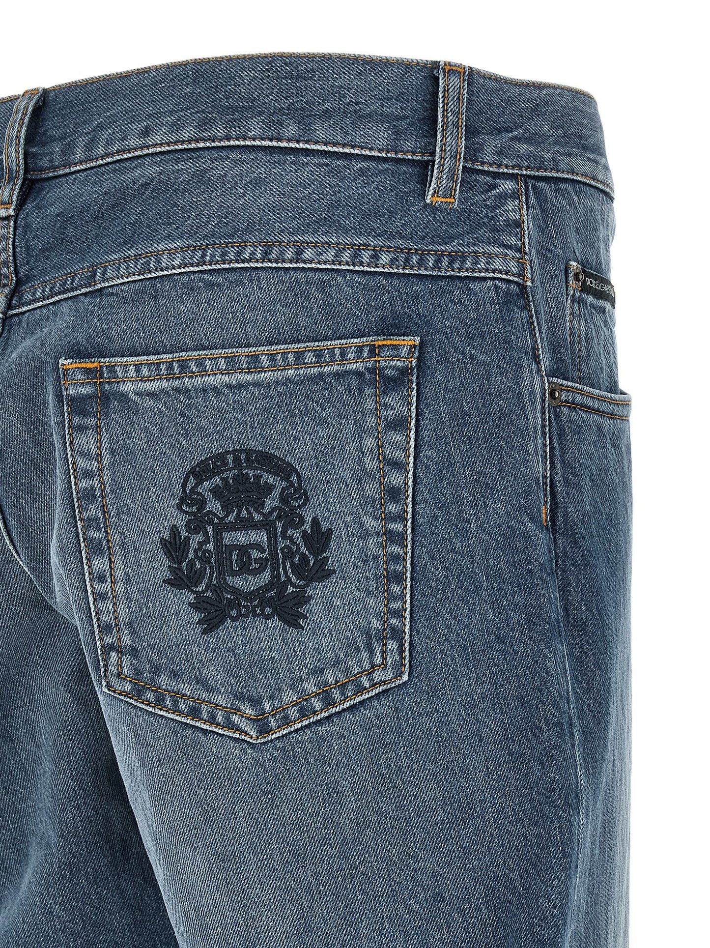 Jeans by Dolce & Gabbana for men in denim cotton blue features a polished silhouette with a polished straight-leg & regular-fit, reaching a polished long and finished with a polished .