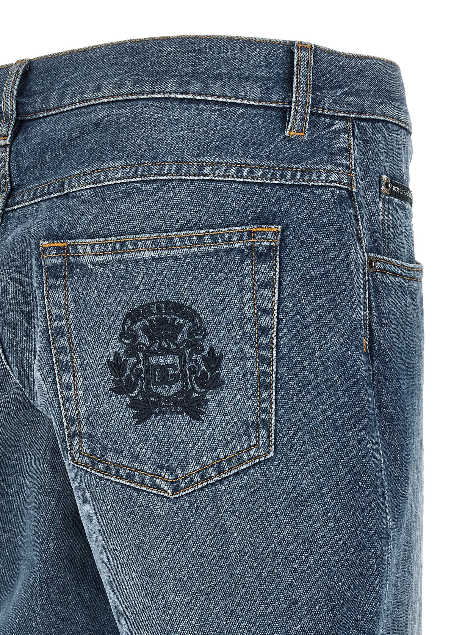 Jeans by Dolce & Gabbana for men in denim cotton blue features a polished silhouette with a polished straight-leg & regular-fit, reaching a polished long and finished with a polished .