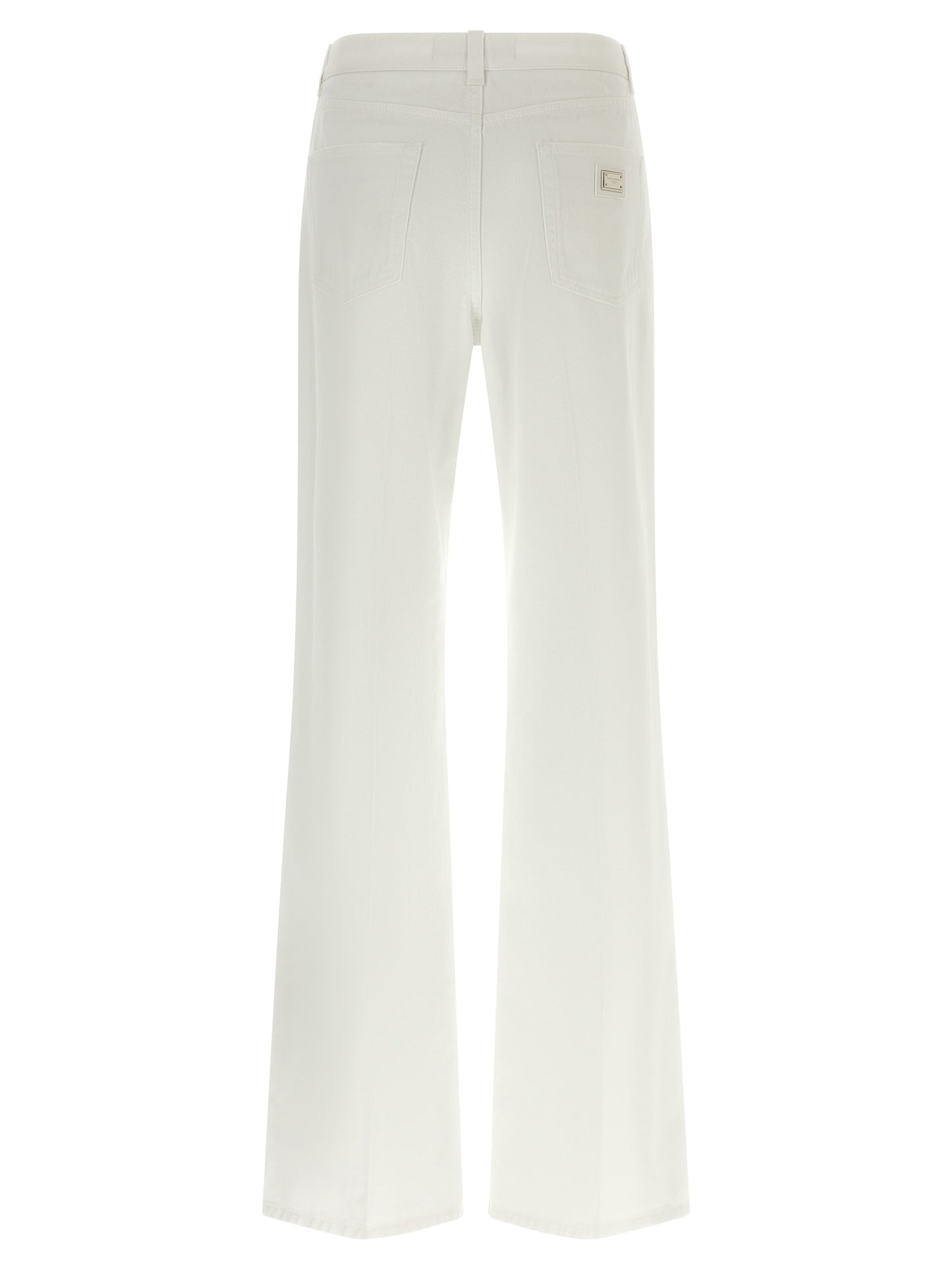 Jeans by Dolce & Gabbana for women in denim cotton white presents a tailored silhouette, showcasing a tailored flared, regular-fit & wide and long cut with a refined for a truly tailored aesthetic.