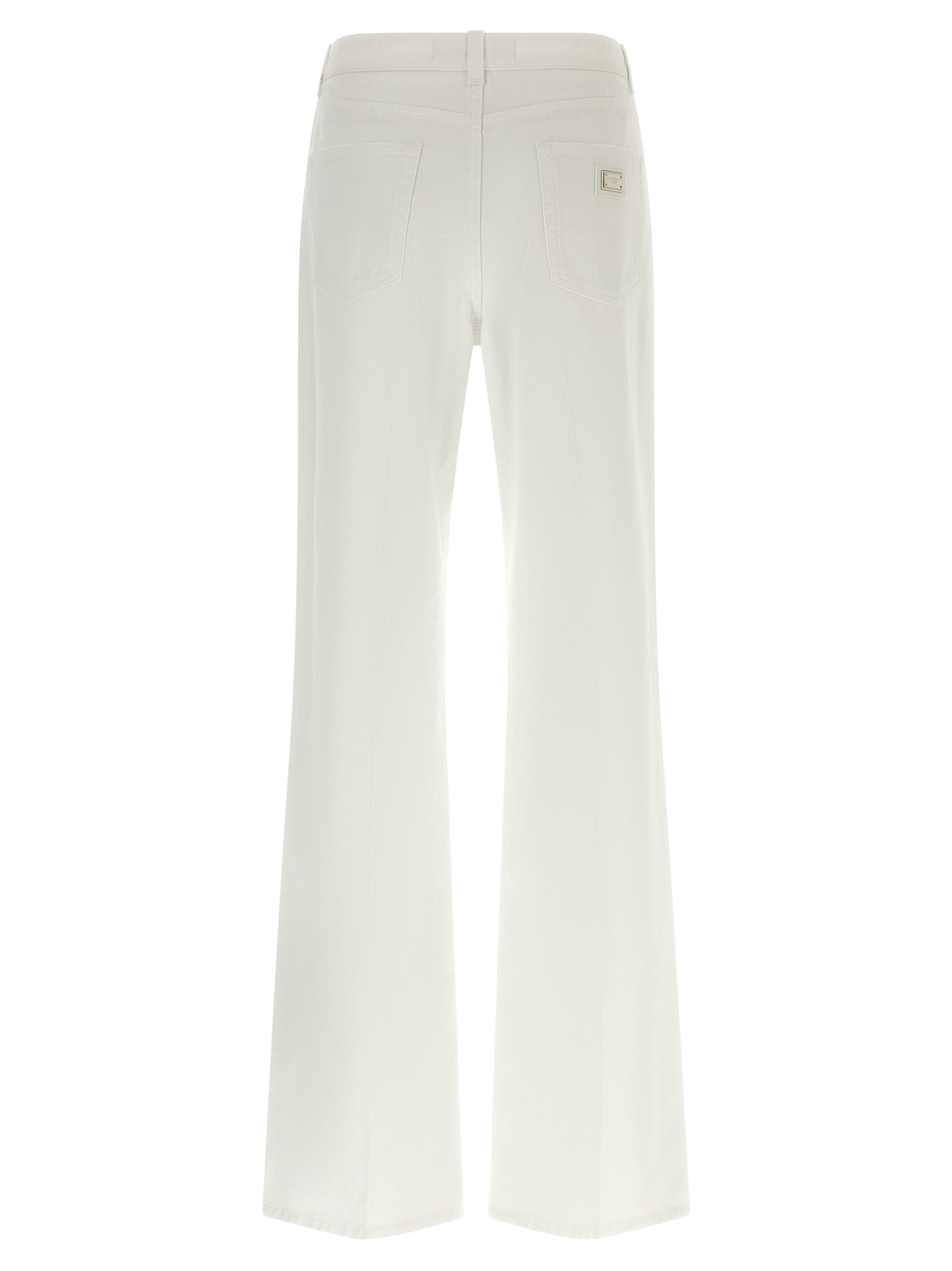 Jeans by Dolce & Gabbana for women in denim cotton white presents a tailored silhouette, showcasing a tailored flared, regular-fit & wide and long cut with a refined for a truly tailored aesthetic.