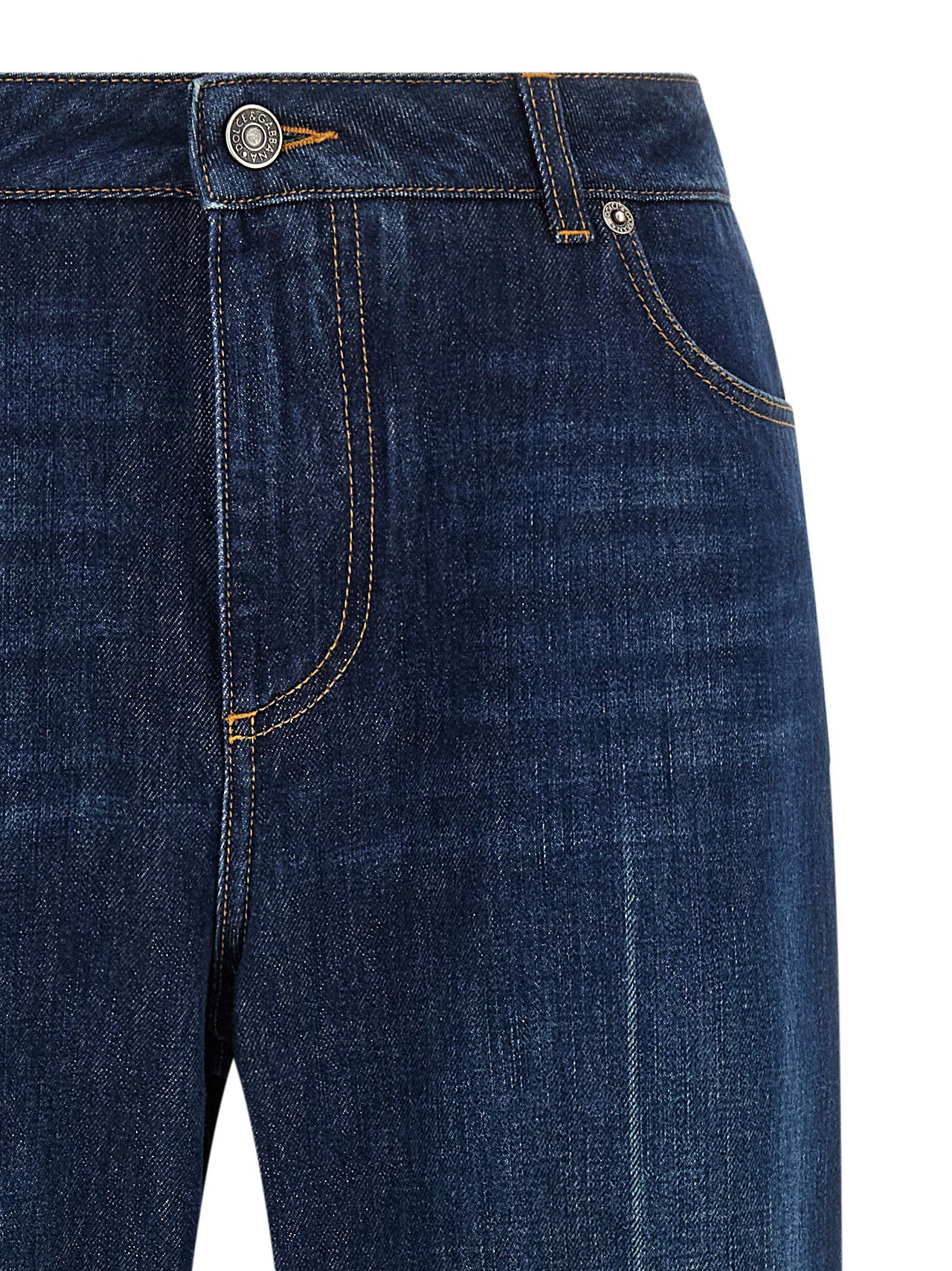 Jeans by Dolce & Gabbana for women in cotton denim blue features a polished silhouette with a polished straight-leg, reaching a polished long and finished with a polished low rise.