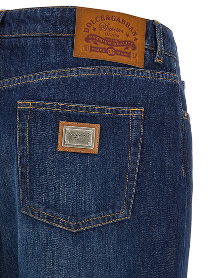 Jeans by Dolce & Gabbana for women in cotton denim blue features an sartorial straight-leg and long with a low rise cut for a sartorial finish.