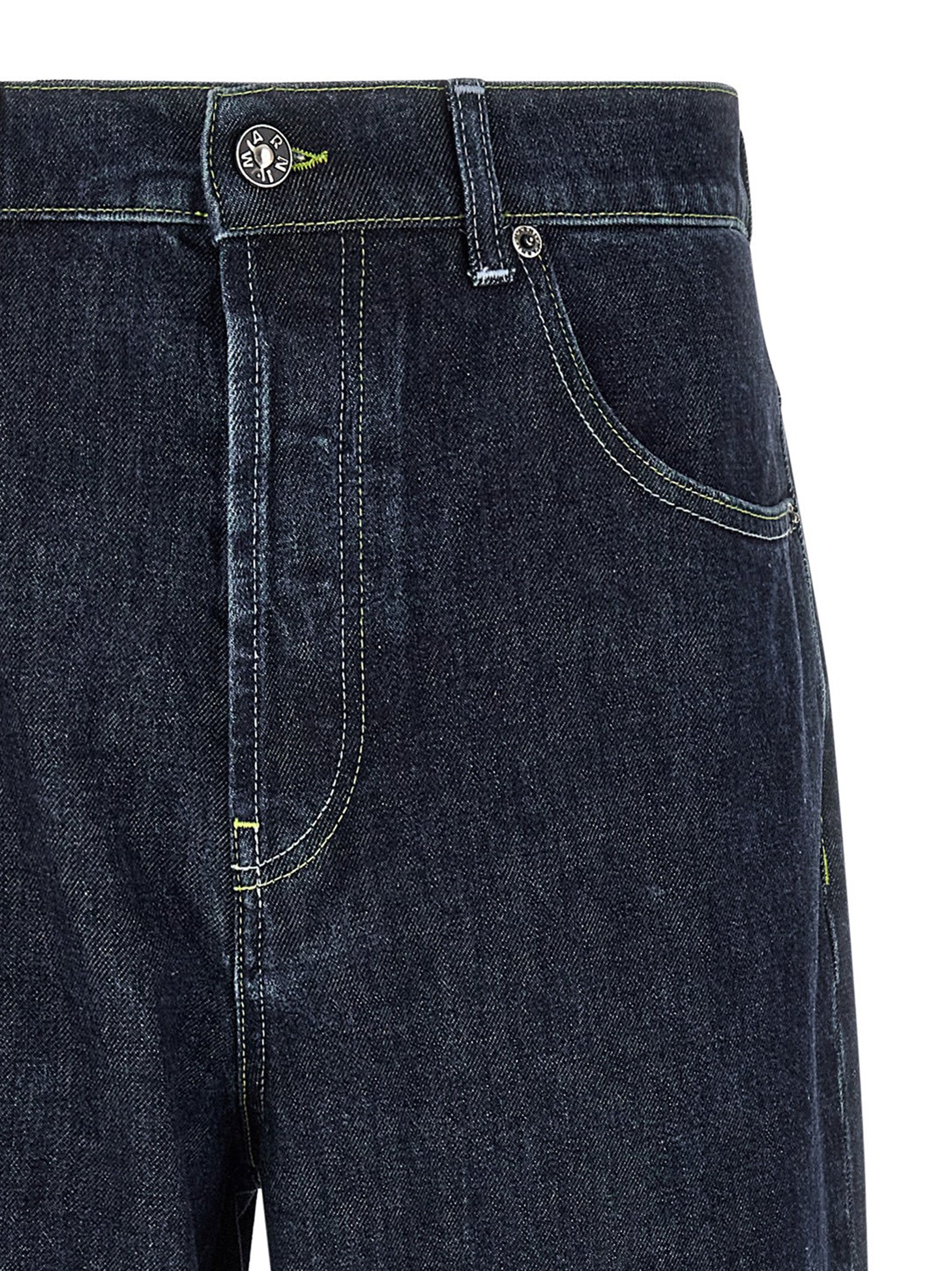 Jeans by Marni for men in denim cotton blue presents a tailored silhouette, showcasing a tailored straight-leg & wide and long cut with a refined for a truly tailored aesthetic.