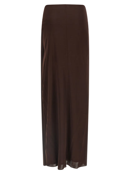 Skirt by Elisabetta Franchi for women in viscose brown features a contoured silhouette from the Women's Tailored Viscose Mini Skirt collection, characterized by its contoured mini for a contoured finish.