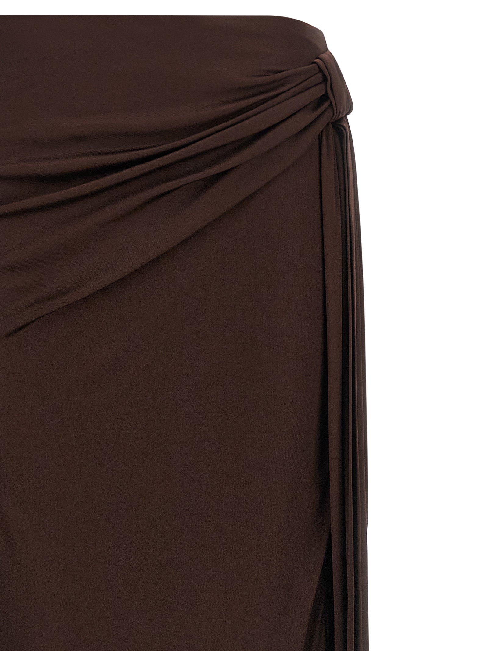 Skirt by Elisabetta Franchi for women in viscose brown features a captivating silhouette, showcasing the captivating Women's Tailored Viscose Mini Skirt design with a sophisticated mini for a captivating look.