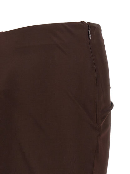 Skirt by Elisabetta Franchi for women in viscose brown showcases a sultry silhouette, elegantly defined by its mini and the sophisticated sultry design of the Women's Tailored Viscose Mini Skirt.