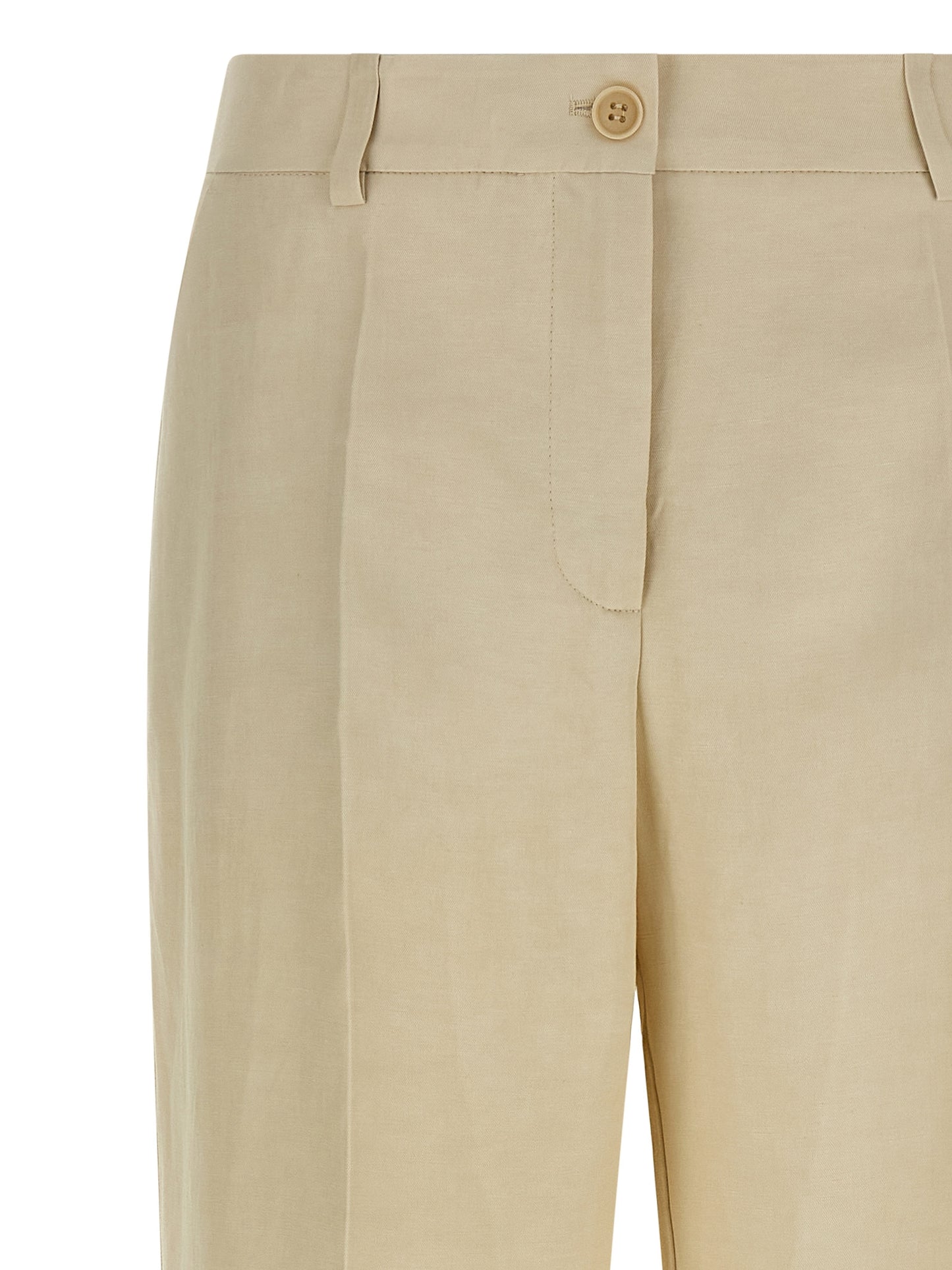 Trousers by P.A.R.O.S.H. for women in linen & viscose beige features a artisanal silhouette, showcasing a sophisticated wide with a long and for a artisanal finish.