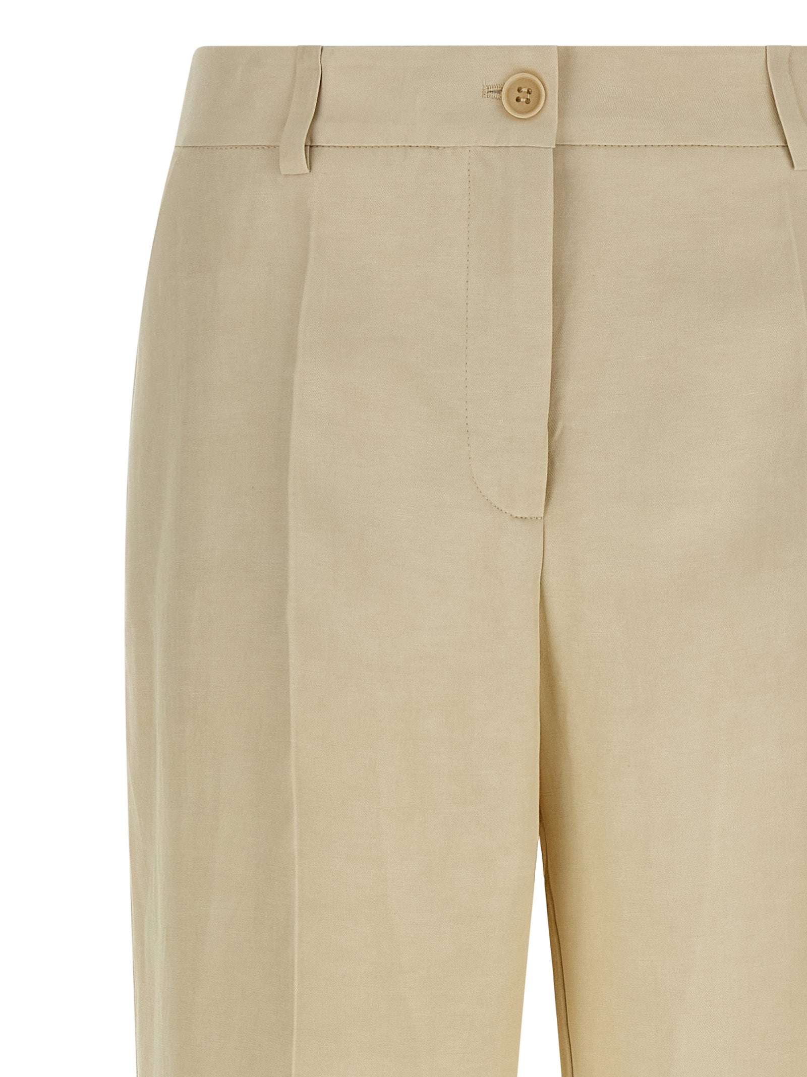 Trousers by P.A.R.O.S.H. for women in linen & viscose beige features a artisanal silhouette, showcasing a sophisticated wide with a long and for a artisanal finish.