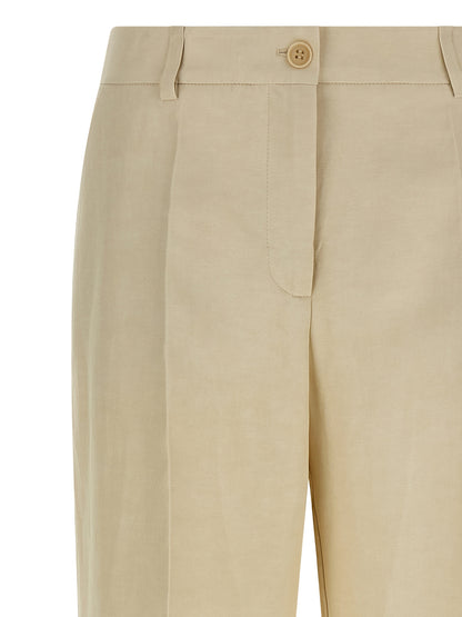 Trousers by P.A.R.O.S.H. for women in linen & viscose beige features a artisanal silhouette, showcasing a sophisticated wide with a long and for a artisanal finish.
