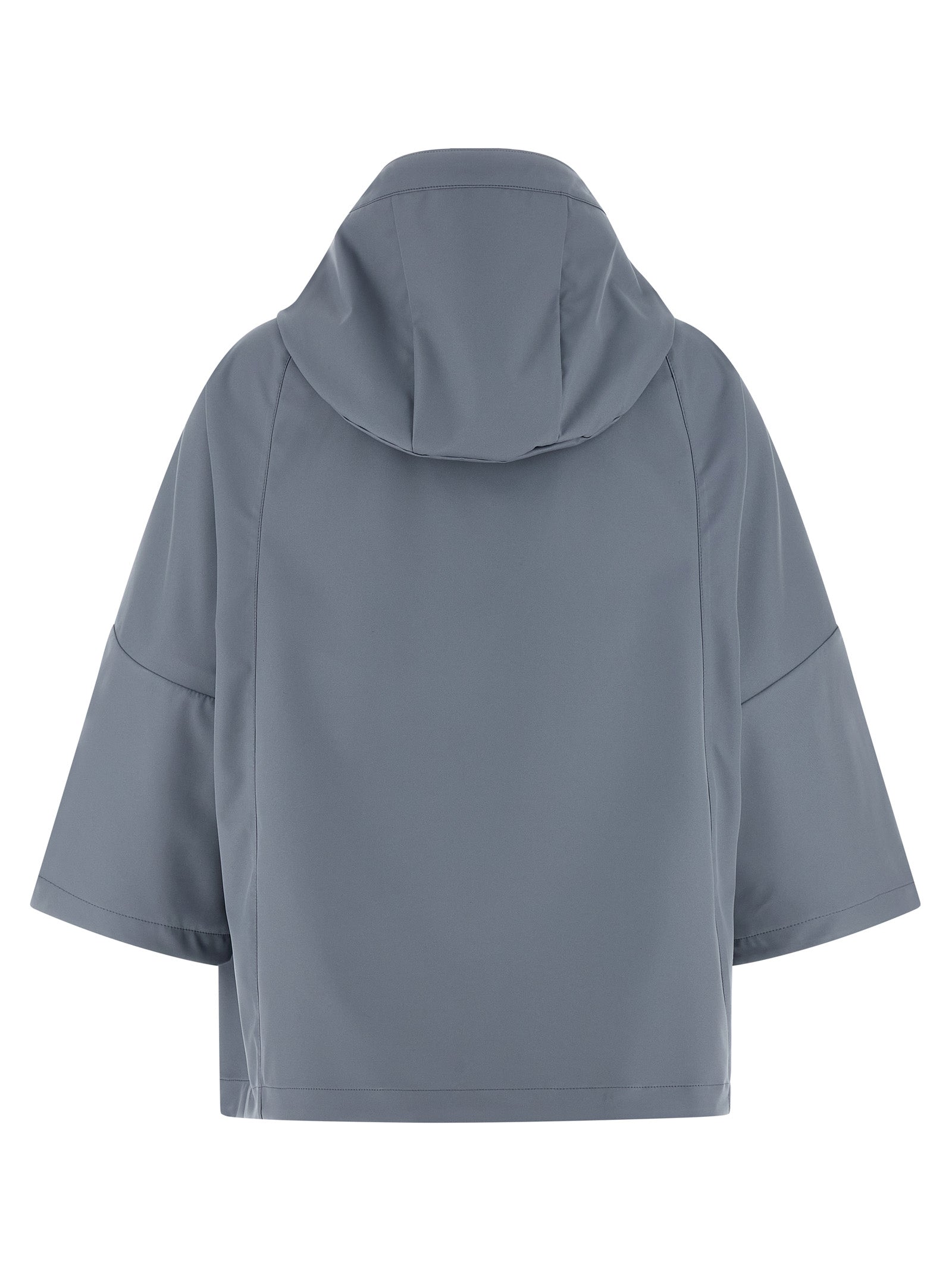 Hooded Windbreaker Jacket by MooRER for women in polyester & polyurethane blue showcases a modern silhouette, integrating pockets, hooded & windproof and a modern hooded shirt-collar neckline for a sophisticated finish.