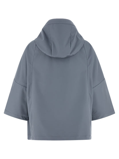 Hooded Windbreaker Jacket by MooRER for women in polyester & polyurethane blue showcases a modern silhouette, integrating pockets, hooded & windproof and a modern hooded shirt-collar neckline for a sophisticated finish.