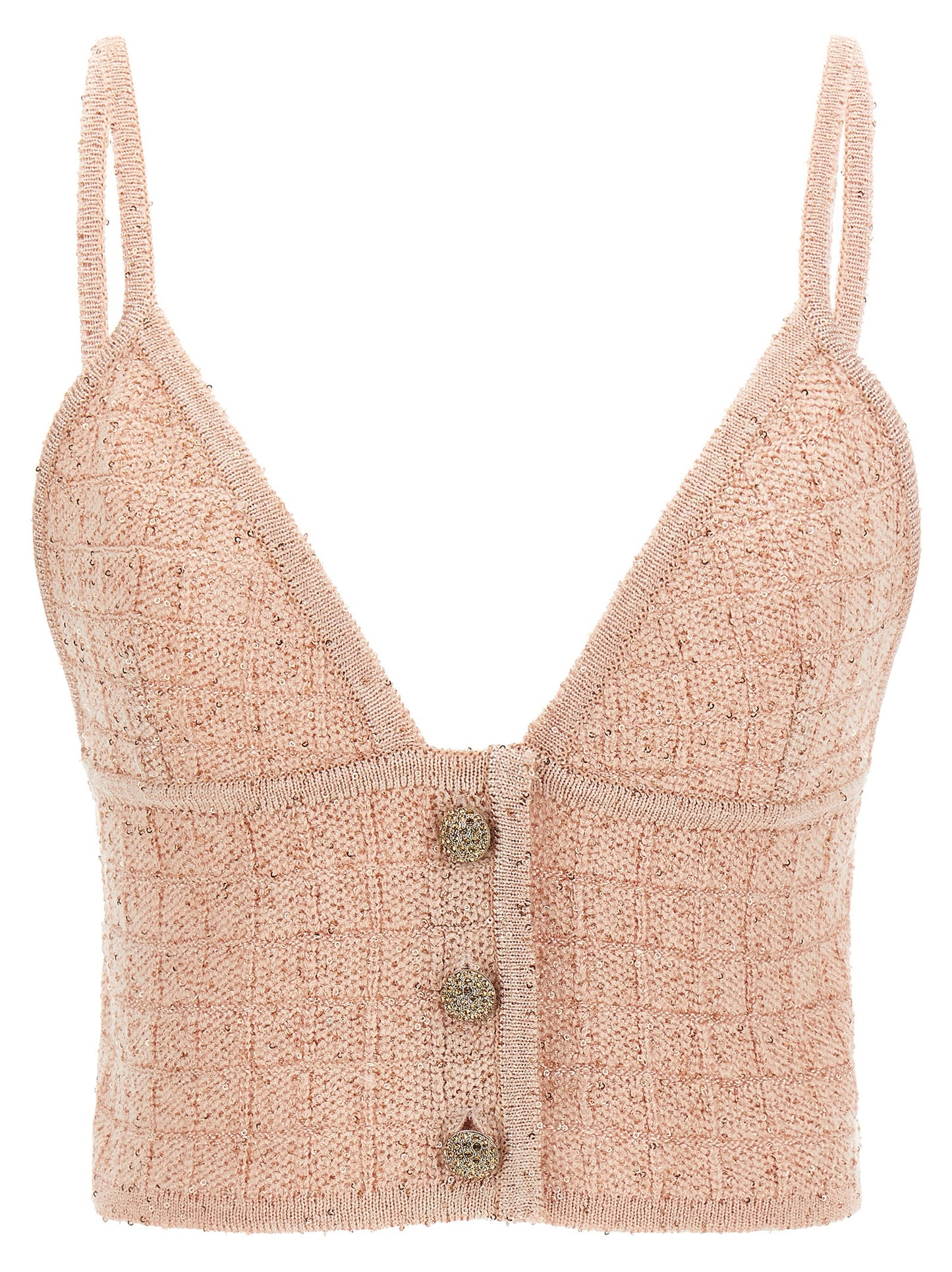Tank Top by Alessandra Rich for women in polyester merino wool & sequins multicolor, pink & patterned showcases a perennial silhouette, artfully detailed with a sleeveless design and a perennial .